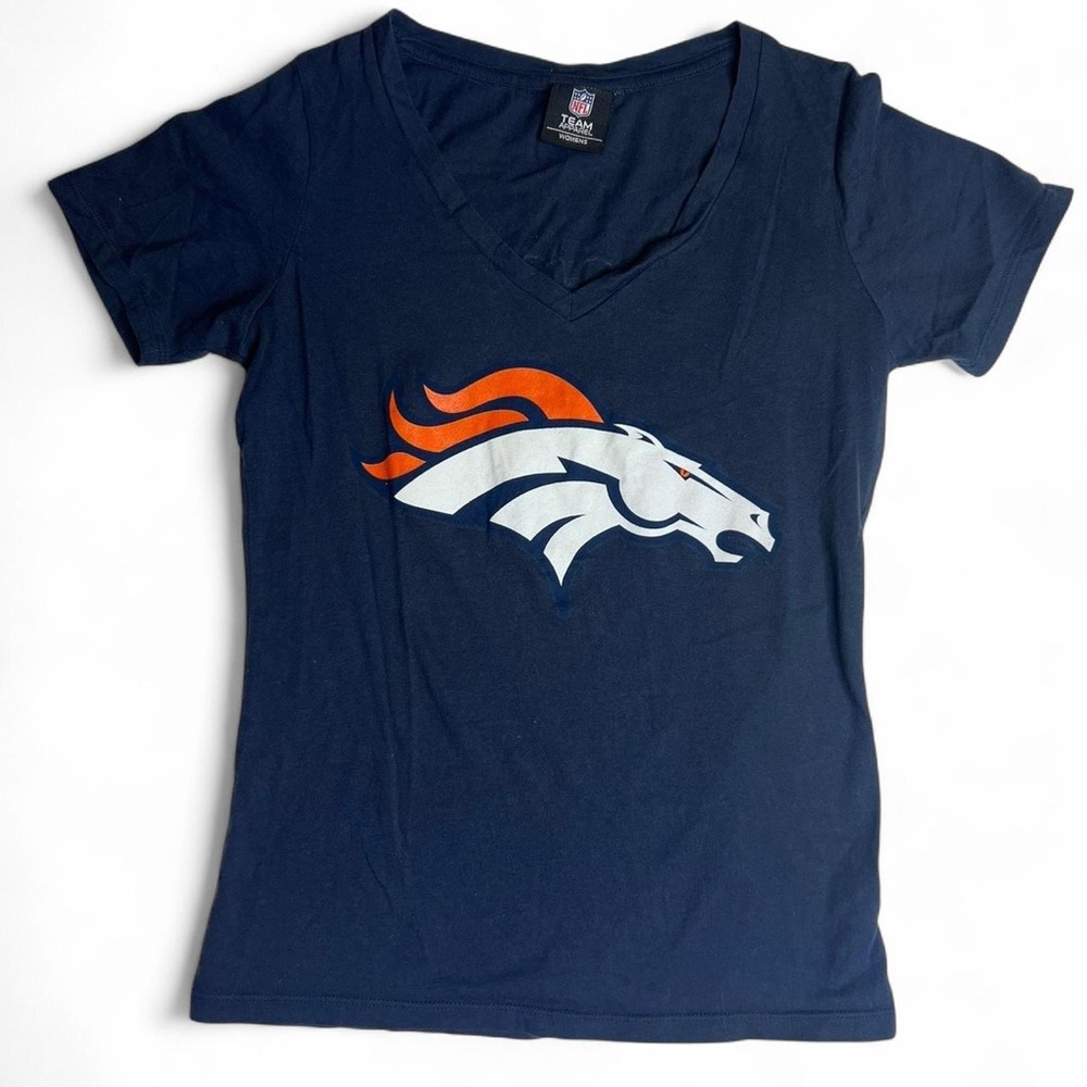 Denver Broncos Women’s Small Short Sleeve T Shirt Navy Blue Orange White Too Tee